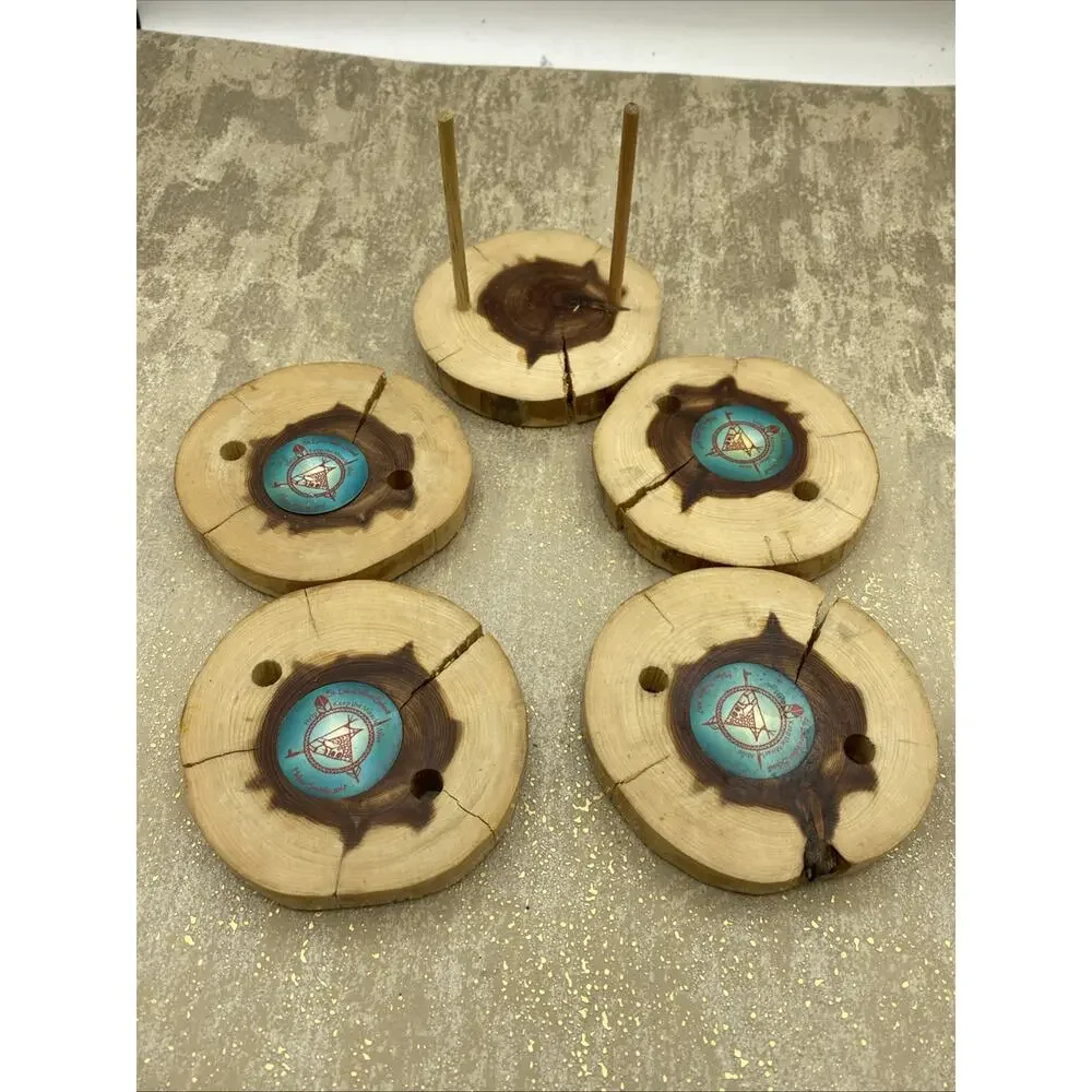 Custom Handmade By St Labre Indian School Wood Slice Rustic Tree Round Coasters